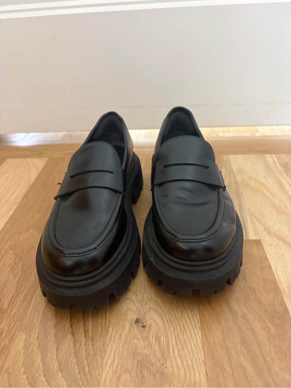 H&M Black Chunky Lug Sole Penny Loafers - women’s Dress Casual